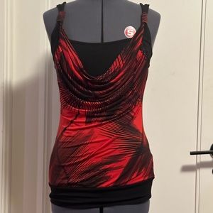 Studio Y Red and Black Cowl Neck Blouse